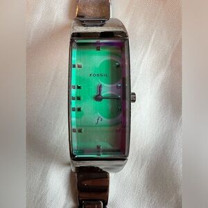 Fossil F2 women’s bracelet steel watch ES-9062 rectangular holographic green